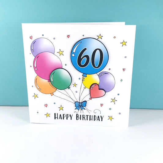 60th Balloons Birthday Card