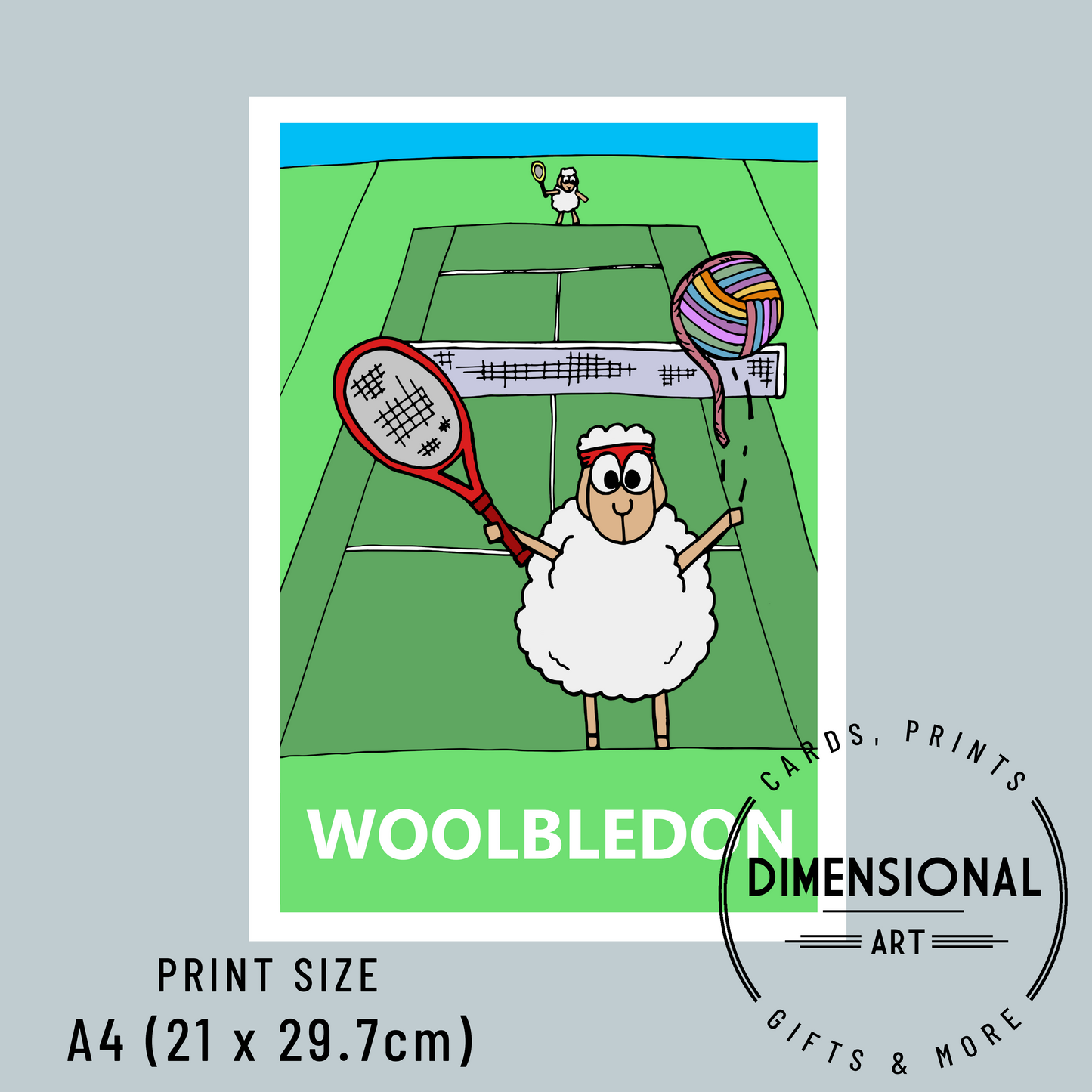 Woolbledon Tennis Sheep A4 Print