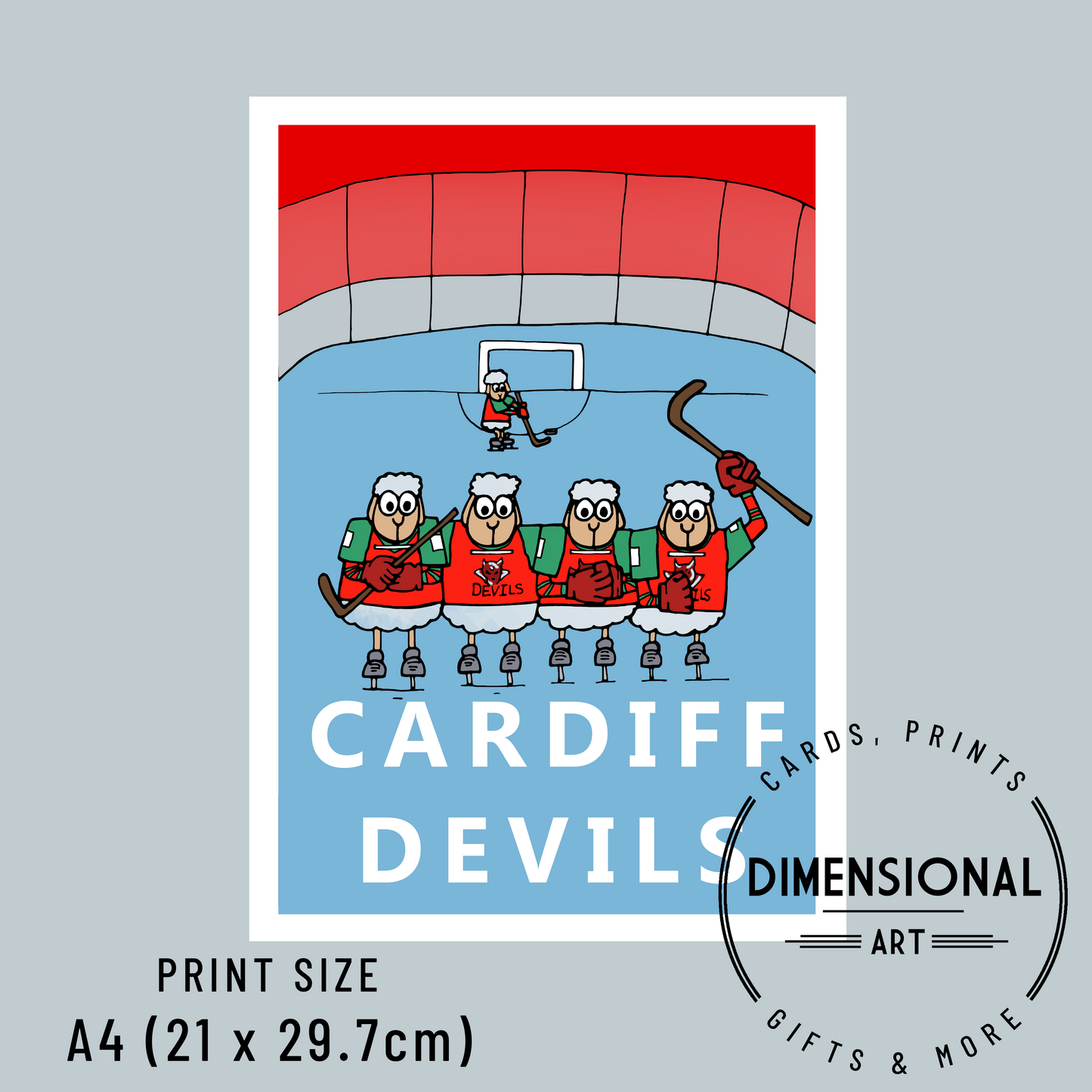 Cardiff Devils Ice hockey Sheep A4 Print
