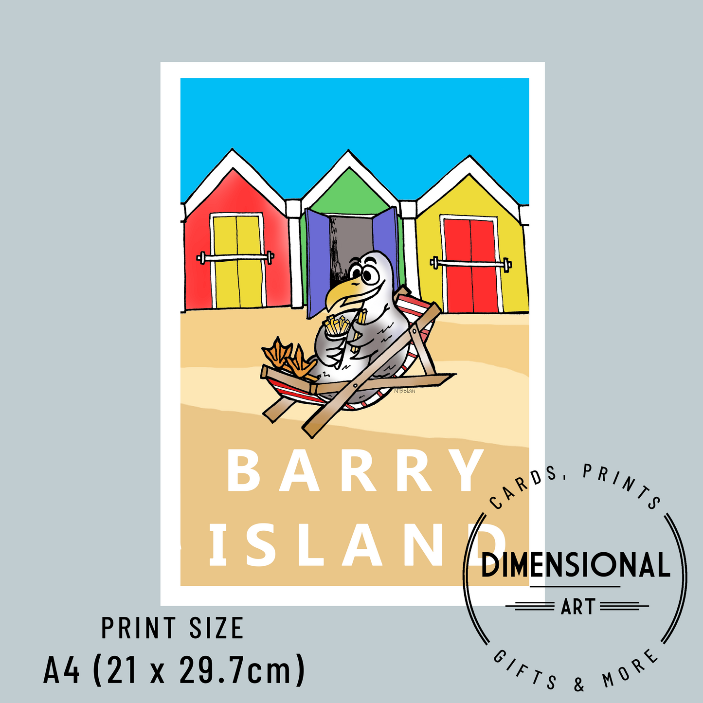 Barry Island Seagull eating chips A4 Print