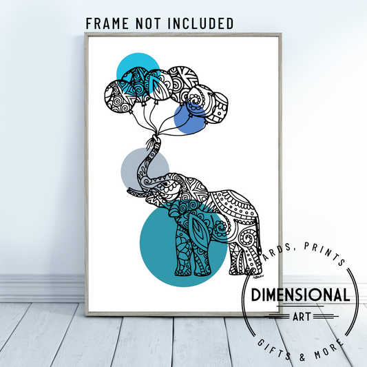 Elephant - blue A4 Print