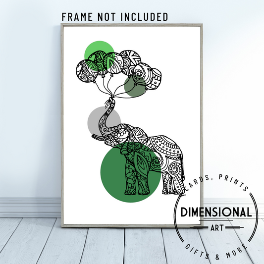 Elephant - green A4 Print