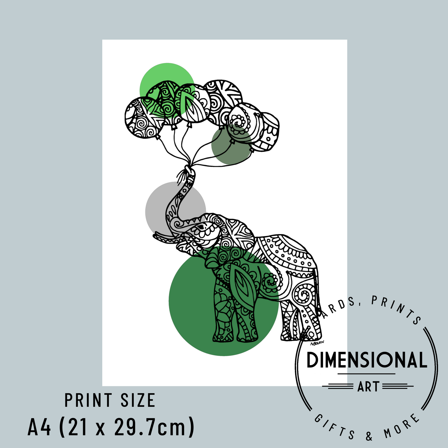 Elephant - green A4 Print