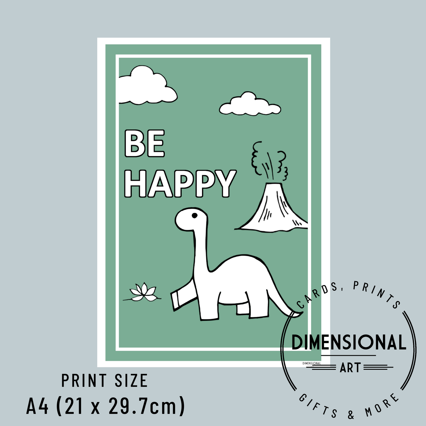 Be Kind, Be Brave, Be Happy Dinosaurs A4 Prints (Set of 3)