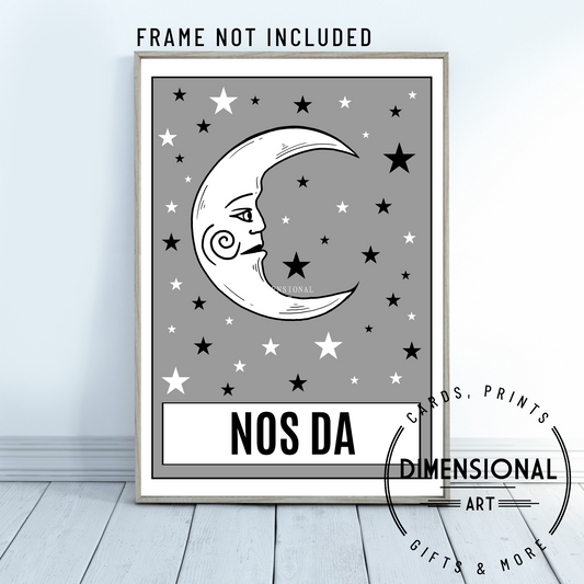 Nos da A4 Print- grey - Welsh