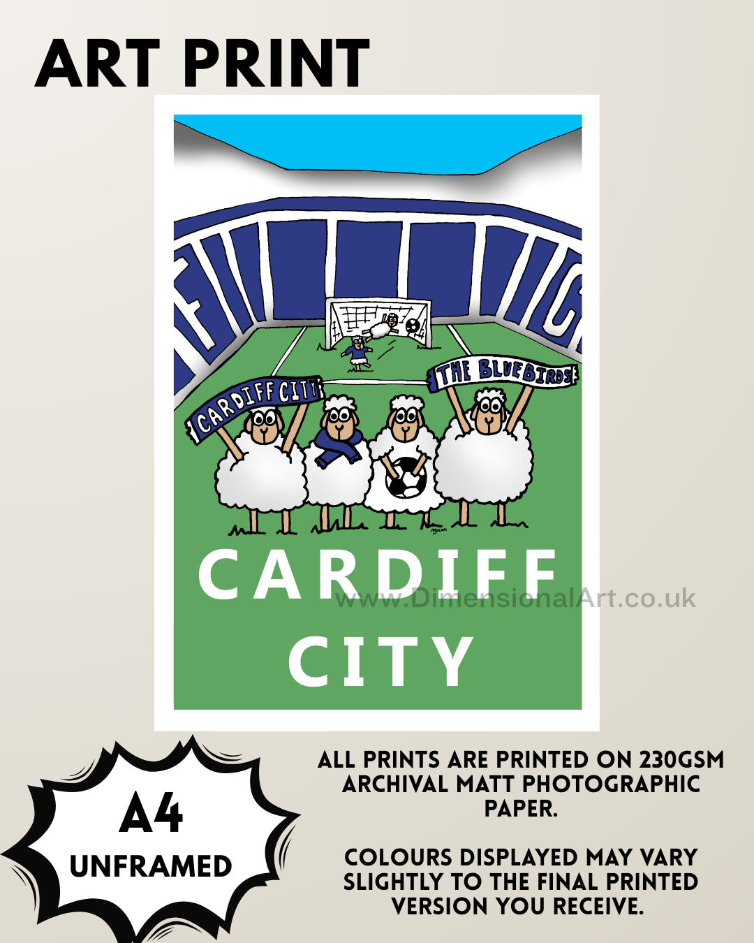 Cardiff City Football Sheep A4 Print