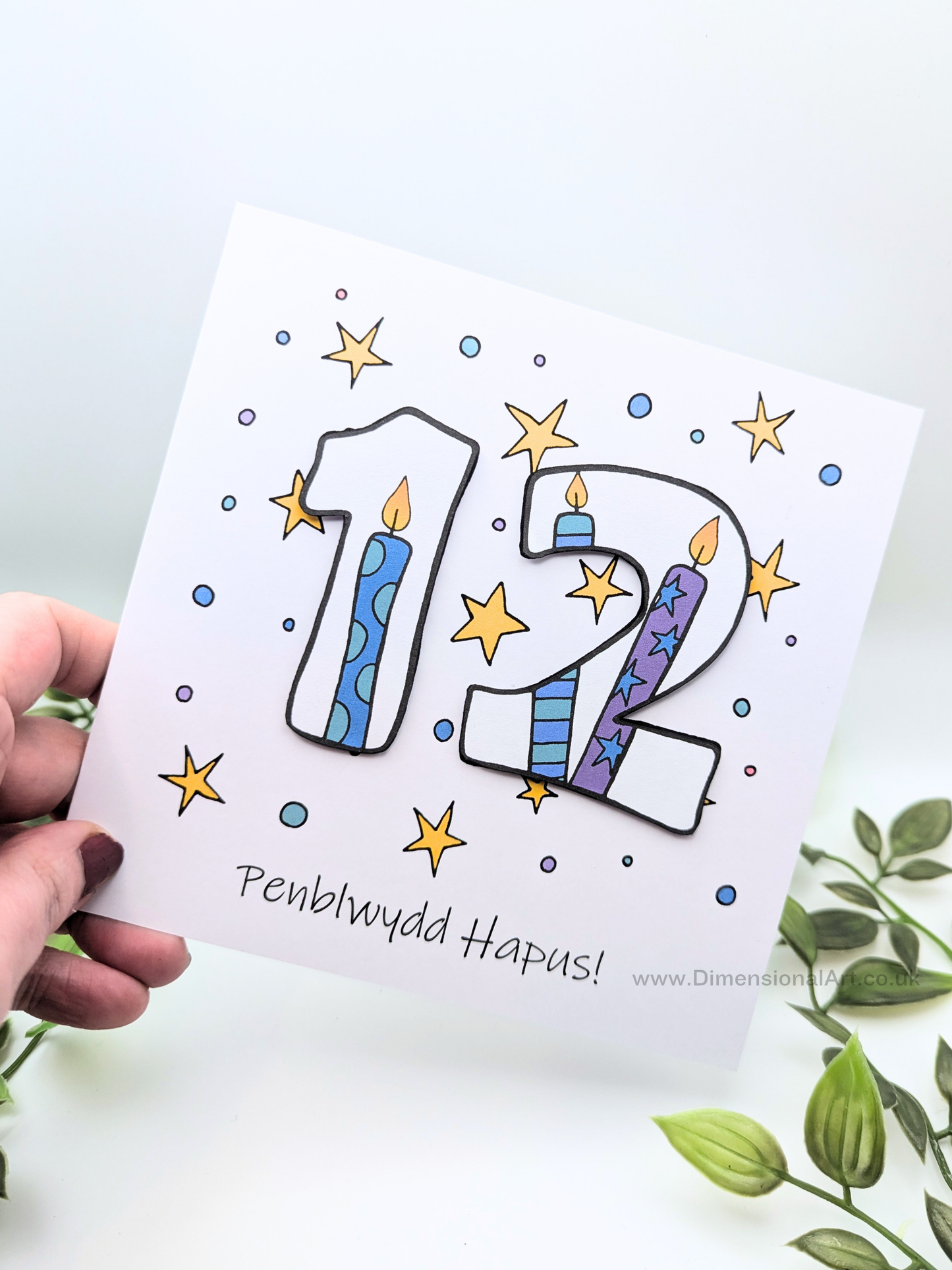 12th Number Candles Penblwydd Hapus (Birthday) Card - Welsh