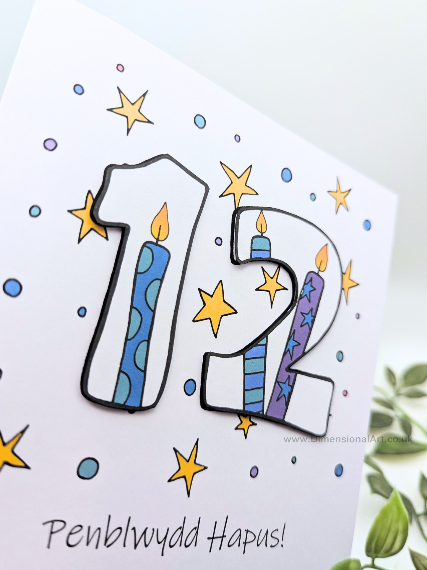 12th Number Candles Penblwydd Hapus (Birthday) Card - Welsh
