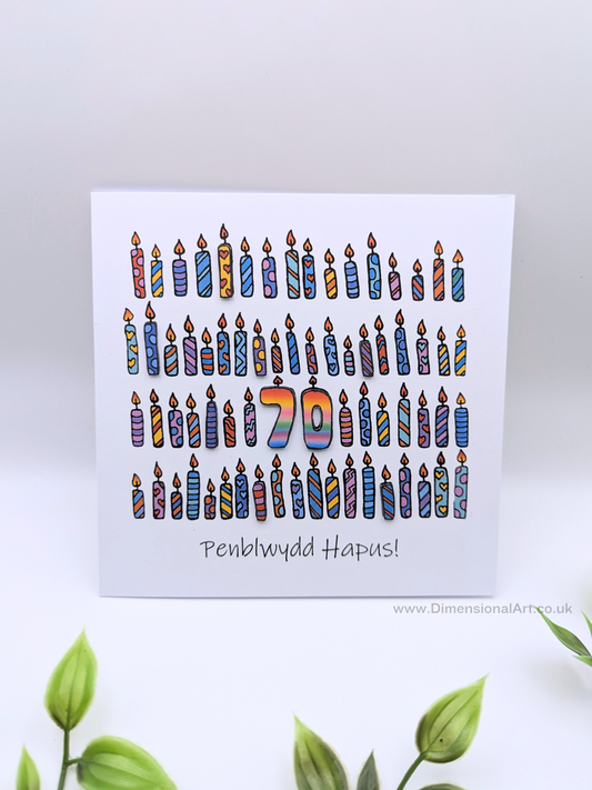 70th Candles Penblwydd Hapus (Birthday) Card 70