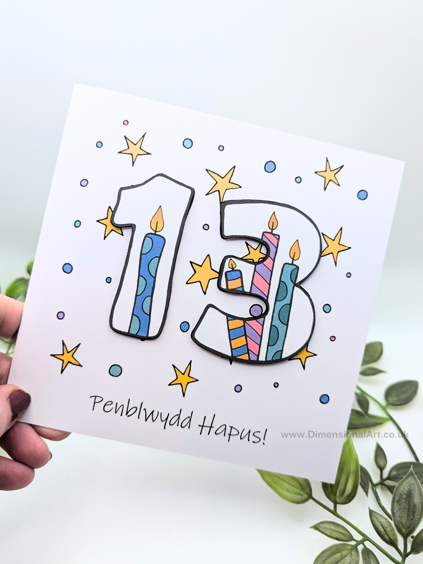 13th Number Candles Penblwydd Hapus (Birthday) Card - Welsh