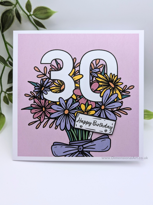 30 Birthday Card - Flowers