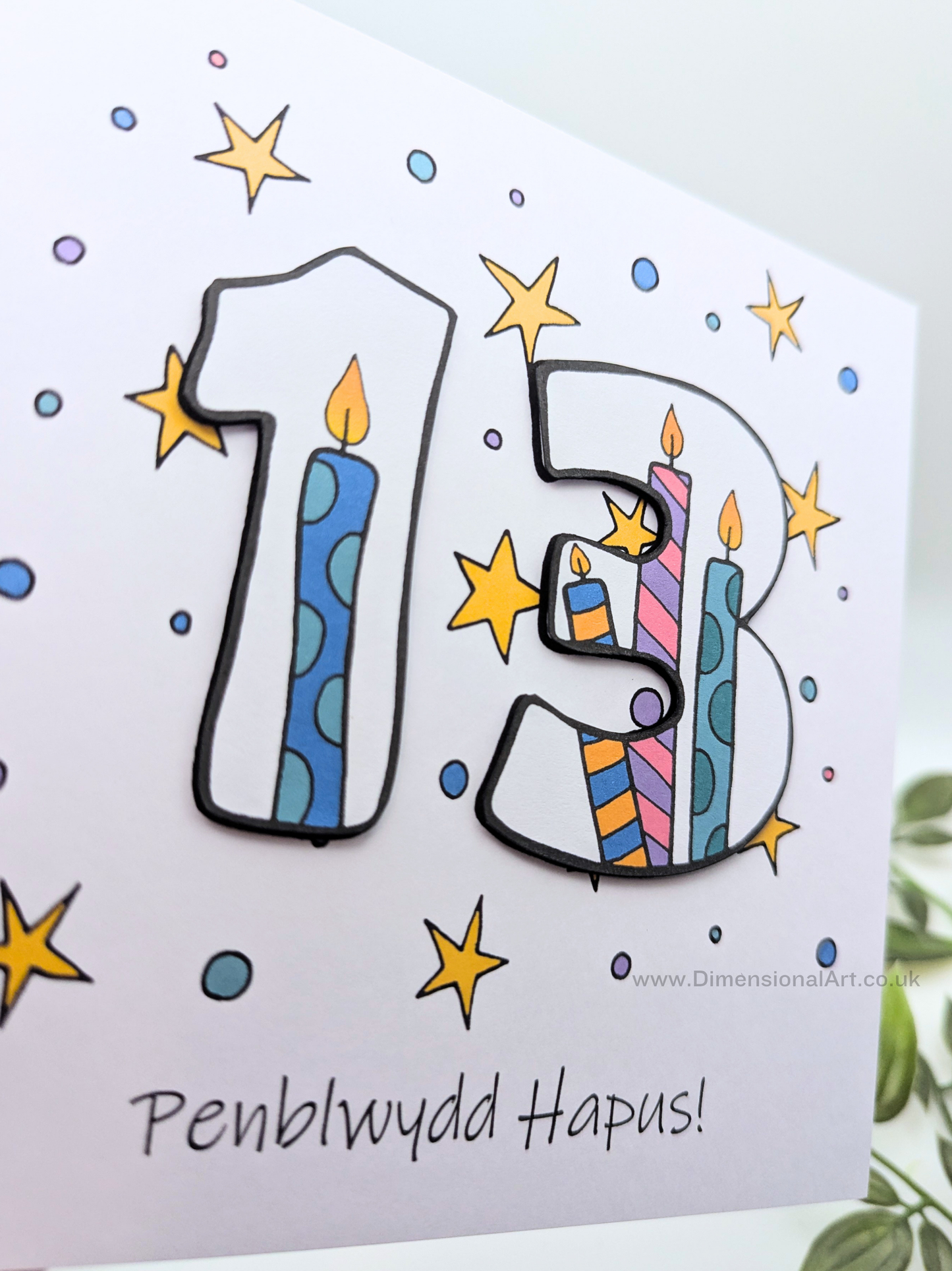13th Number Candles Penblwydd Hapus (Birthday) Card - Welsh