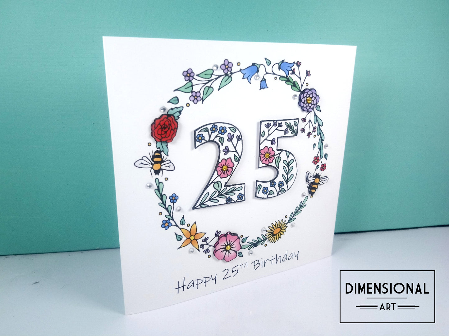25th Flowers and Bees Birthday Card