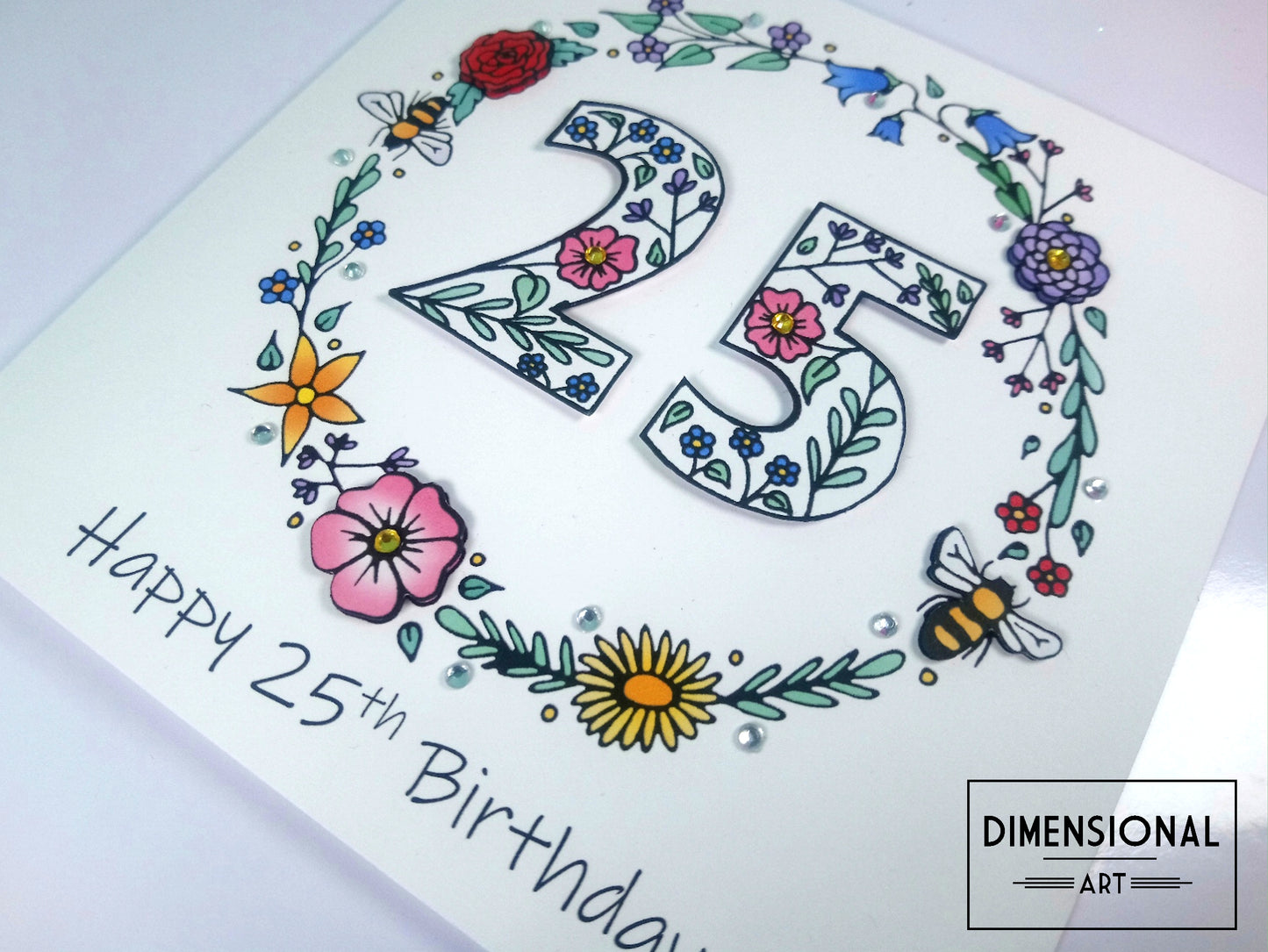 25th Flowers and Bees Birthday Card