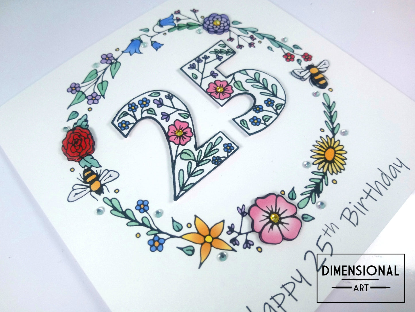 25th Flowers and Bees Birthday Card