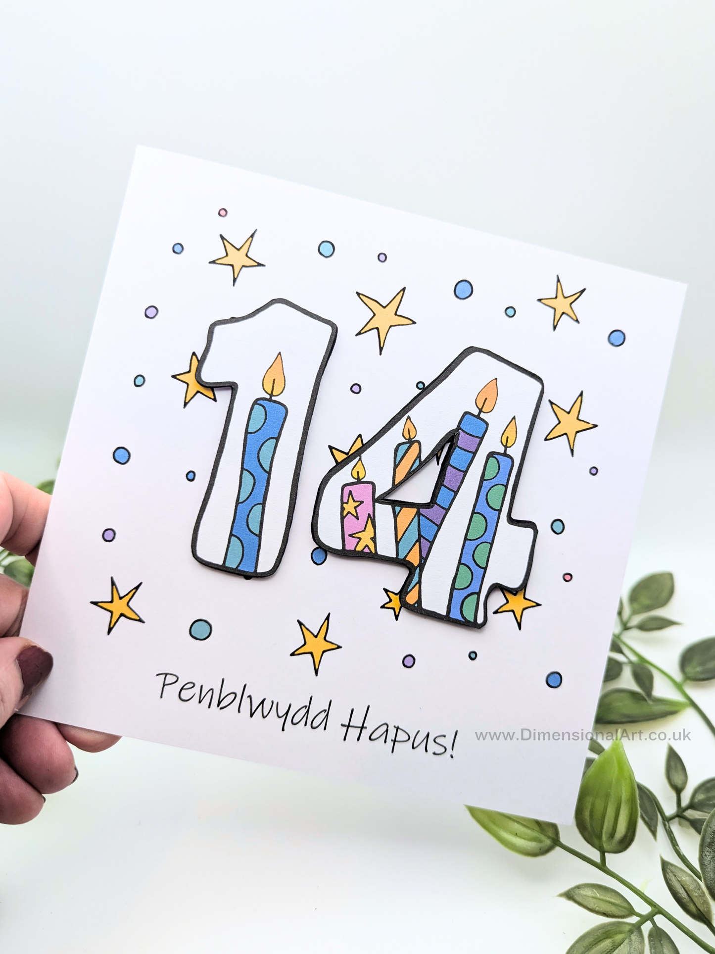14th Number Candles Penblwydd Hapus (Birthday) Card - Welsh
