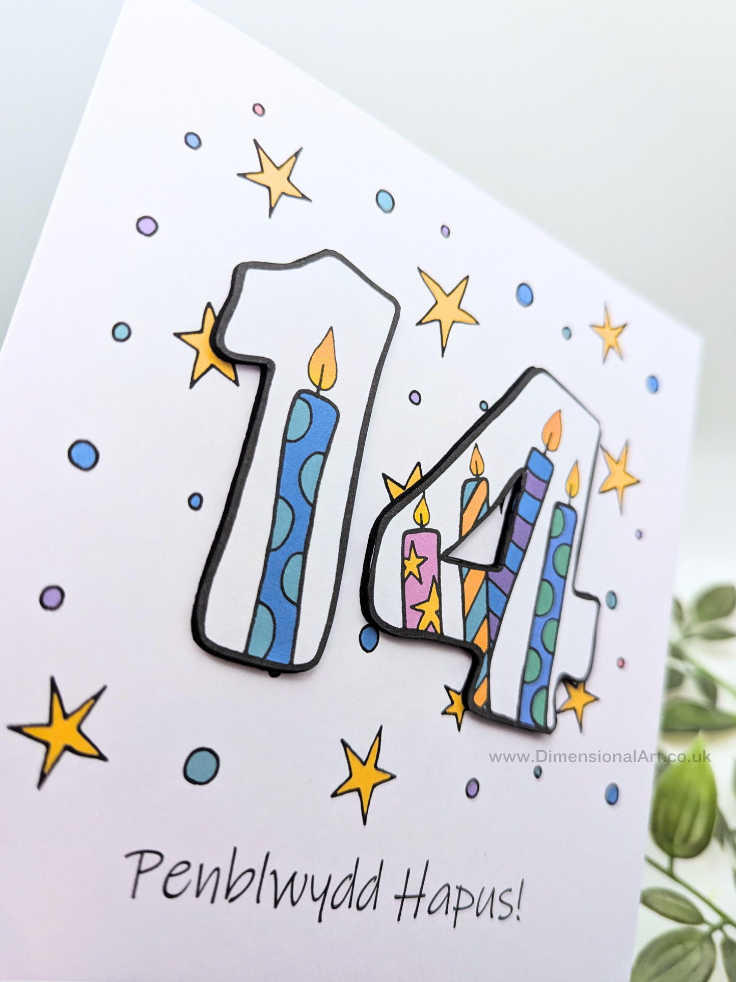 14th Number Candles Penblwydd Hapus (Birthday) Card - Welsh