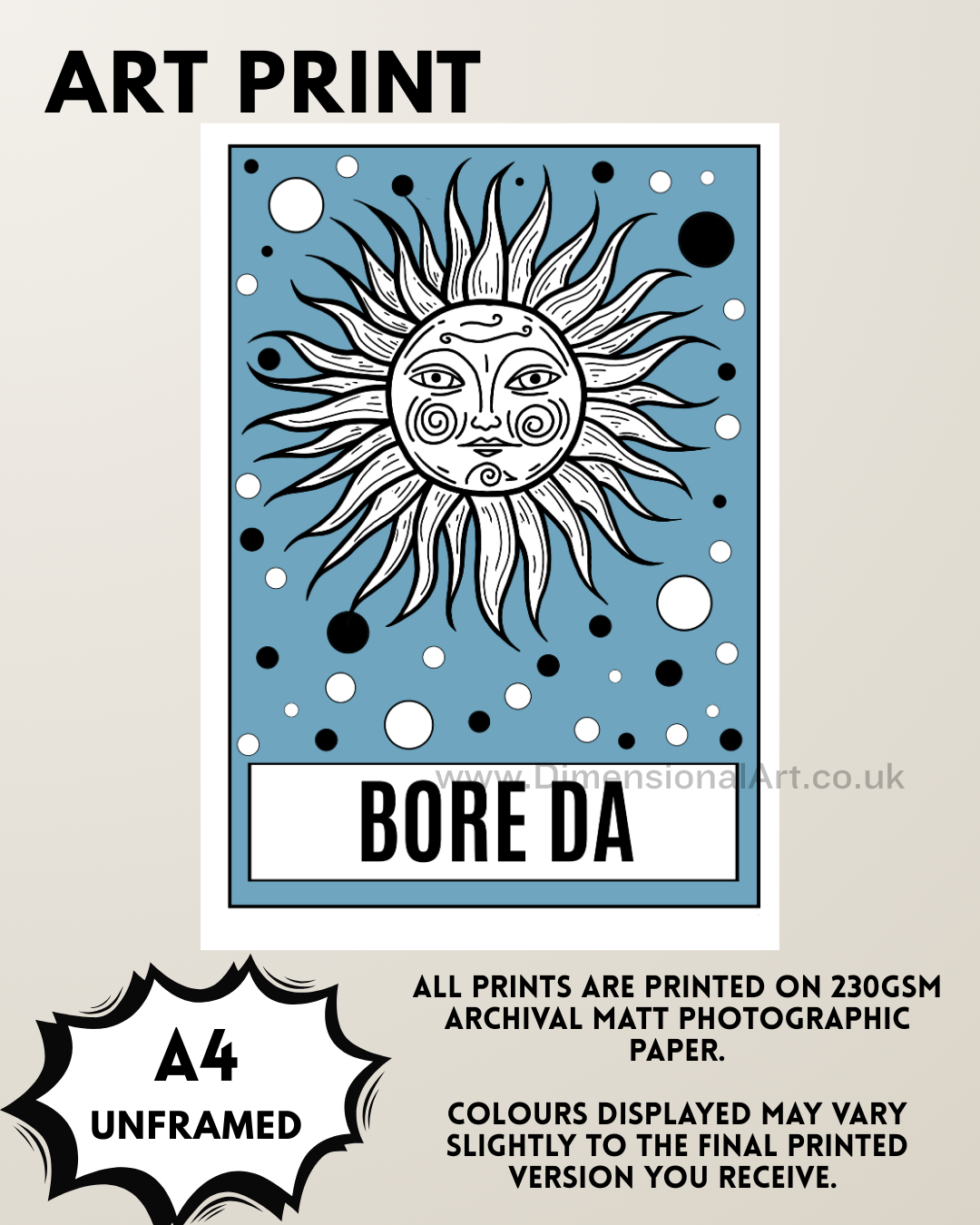 Bora Da (Good Morning) A4 Print- Blue - Welsh