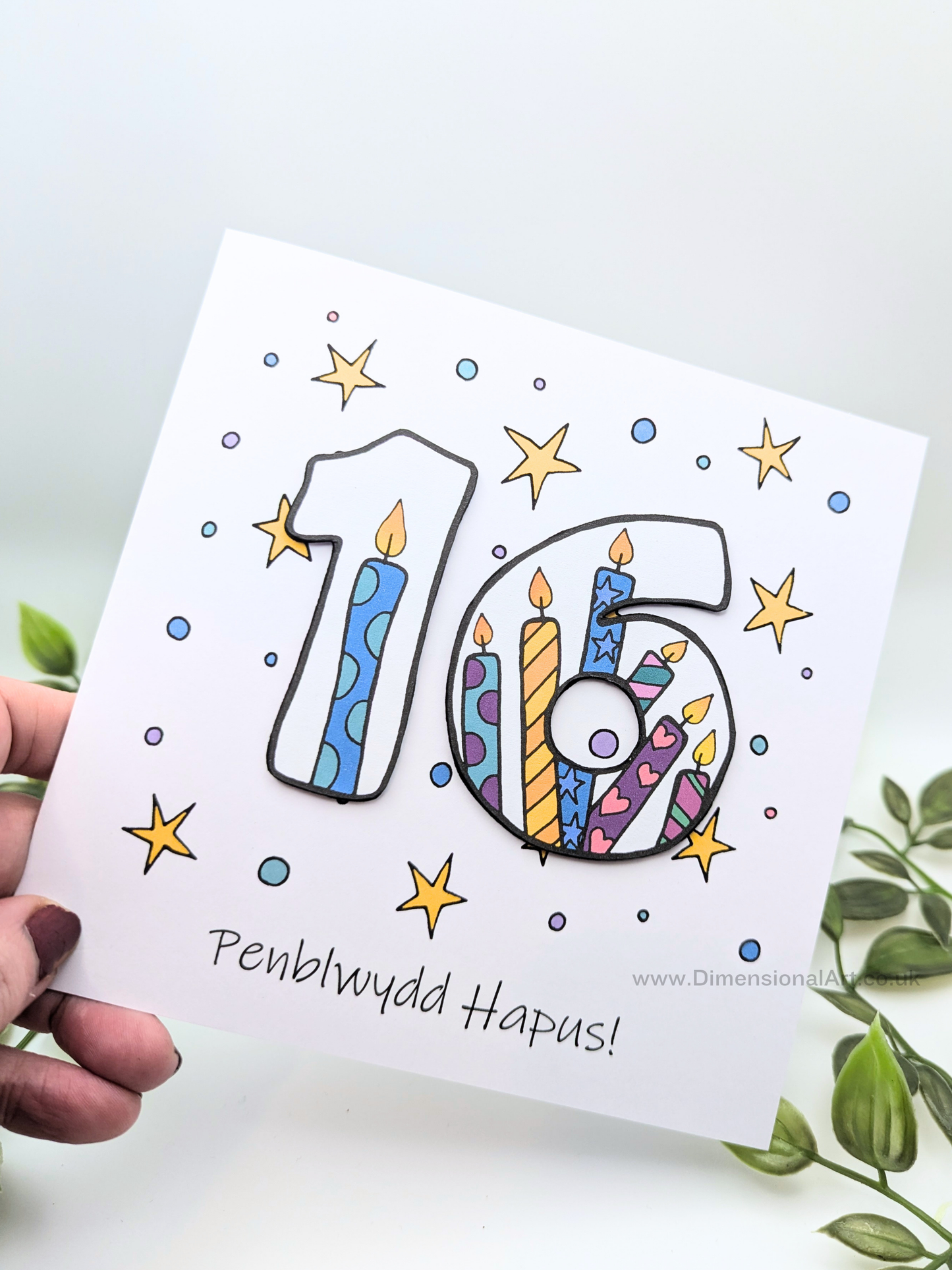 16th Number Candles Penblwydd Hapus (Birthday) Card - Welsh