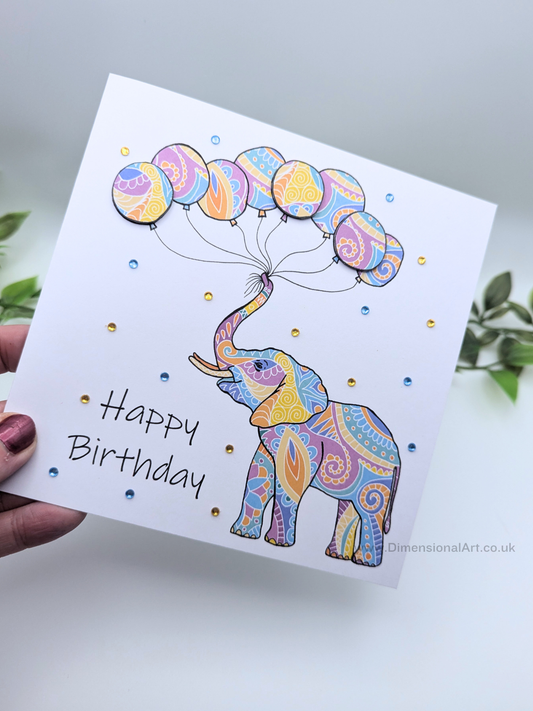 Elephant Balloons Birthday Card