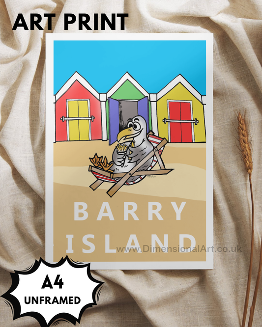 Barry Island Seagull eating chips A4 Print