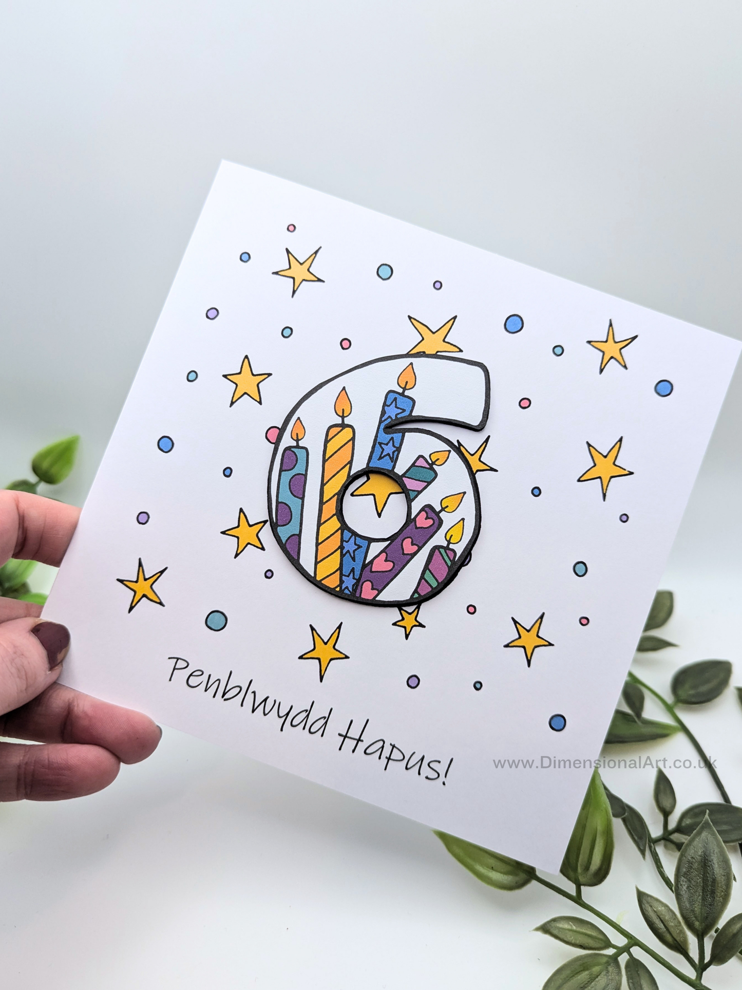6th Number Candles  Penblwydd Hapus (Birthday) Card - Welsh