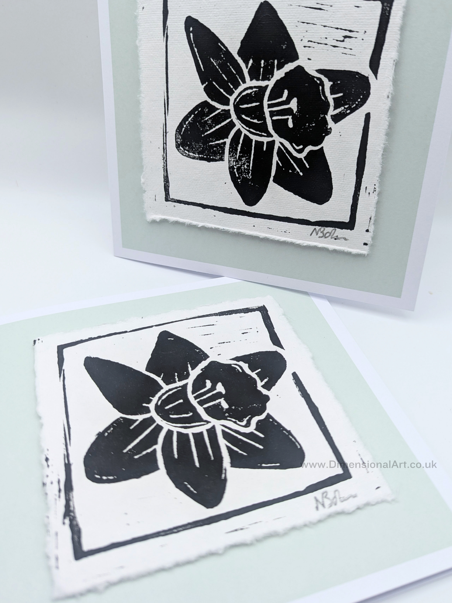 Daffodil - Hand Printed Linocut Cards - Greetings Cards - light green
