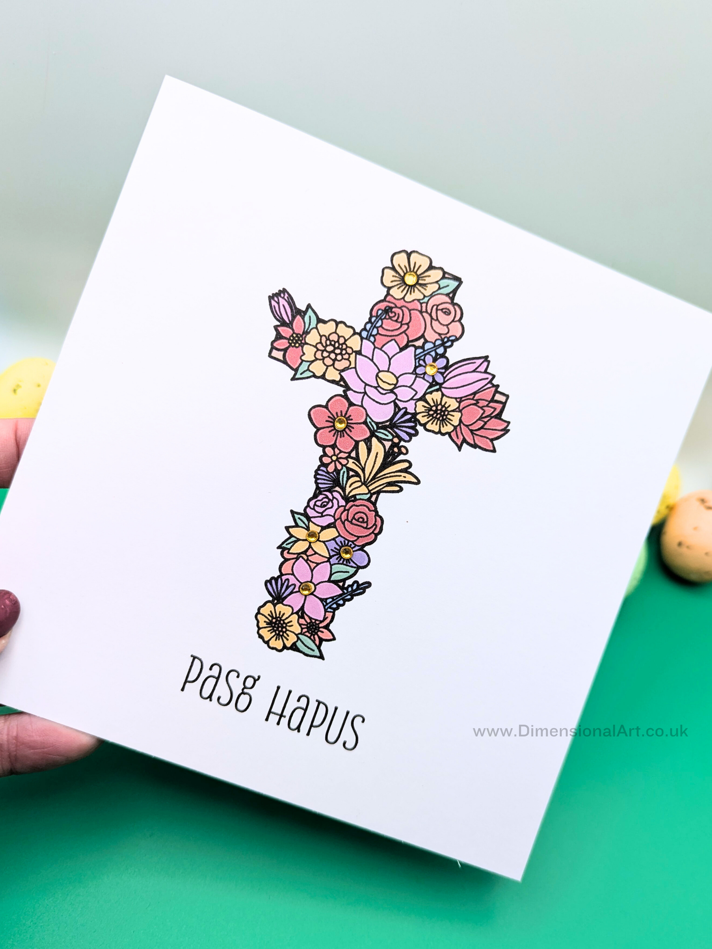 Flower Cross - Pasg Hapus - Happy Easter Card - Welsh