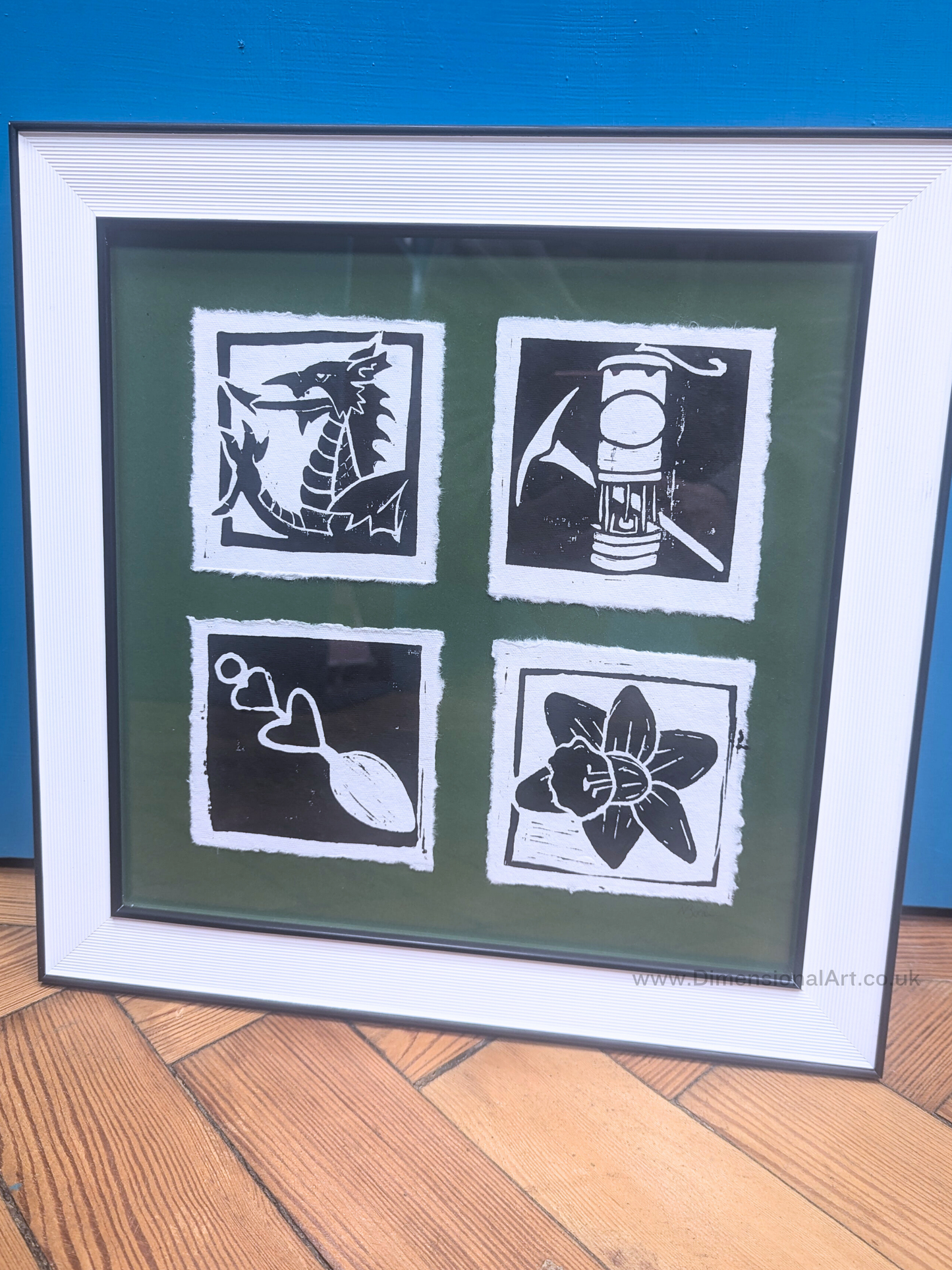 "Cymru" Linocut Print on Handmade Paper - FRAMED - Wales