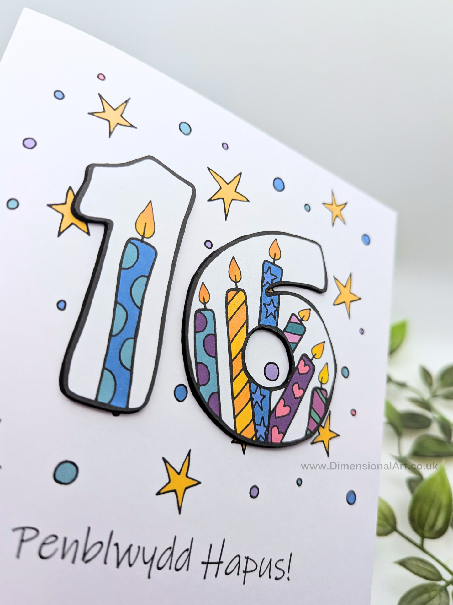 16th Number Candles Penblwydd Hapus (Birthday) Card - Welsh