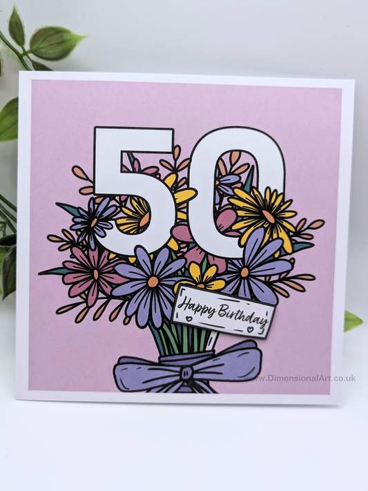 50 Birthday Card - Flowers