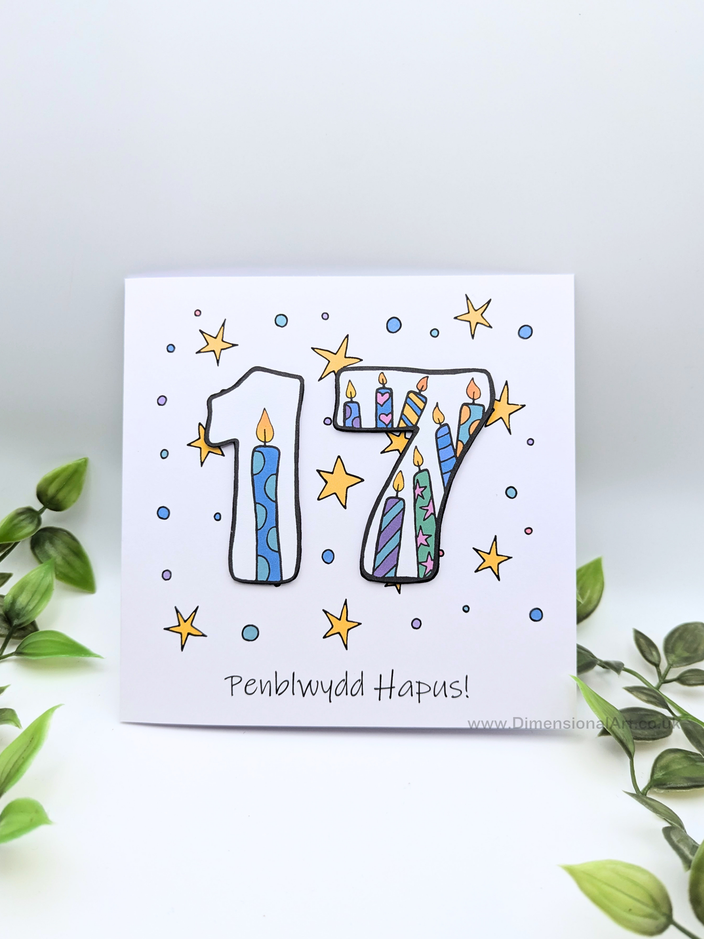 17th Number Candles Penblwydd Hapus (Birthday) Card - Welsh
