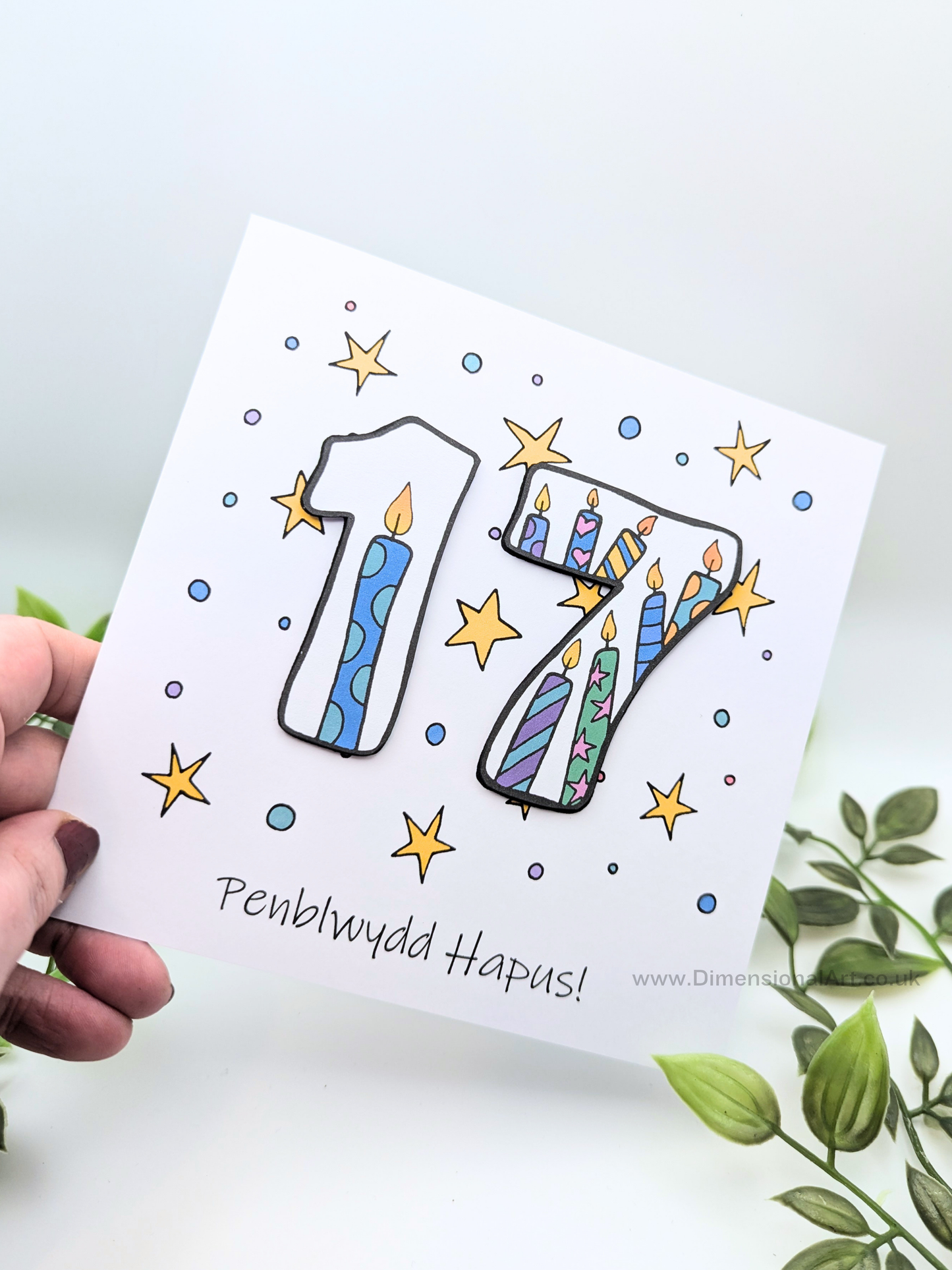 17th Number Candles Penblwydd Hapus (Birthday) Card - Welsh