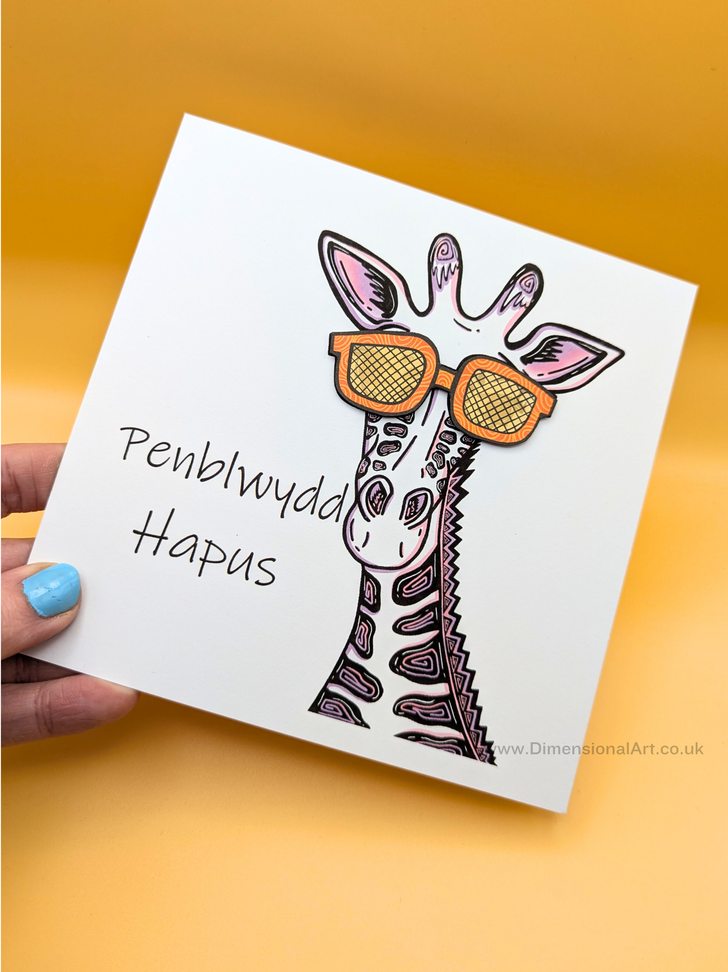 Giraffe Penblwydd (Birthday Card)