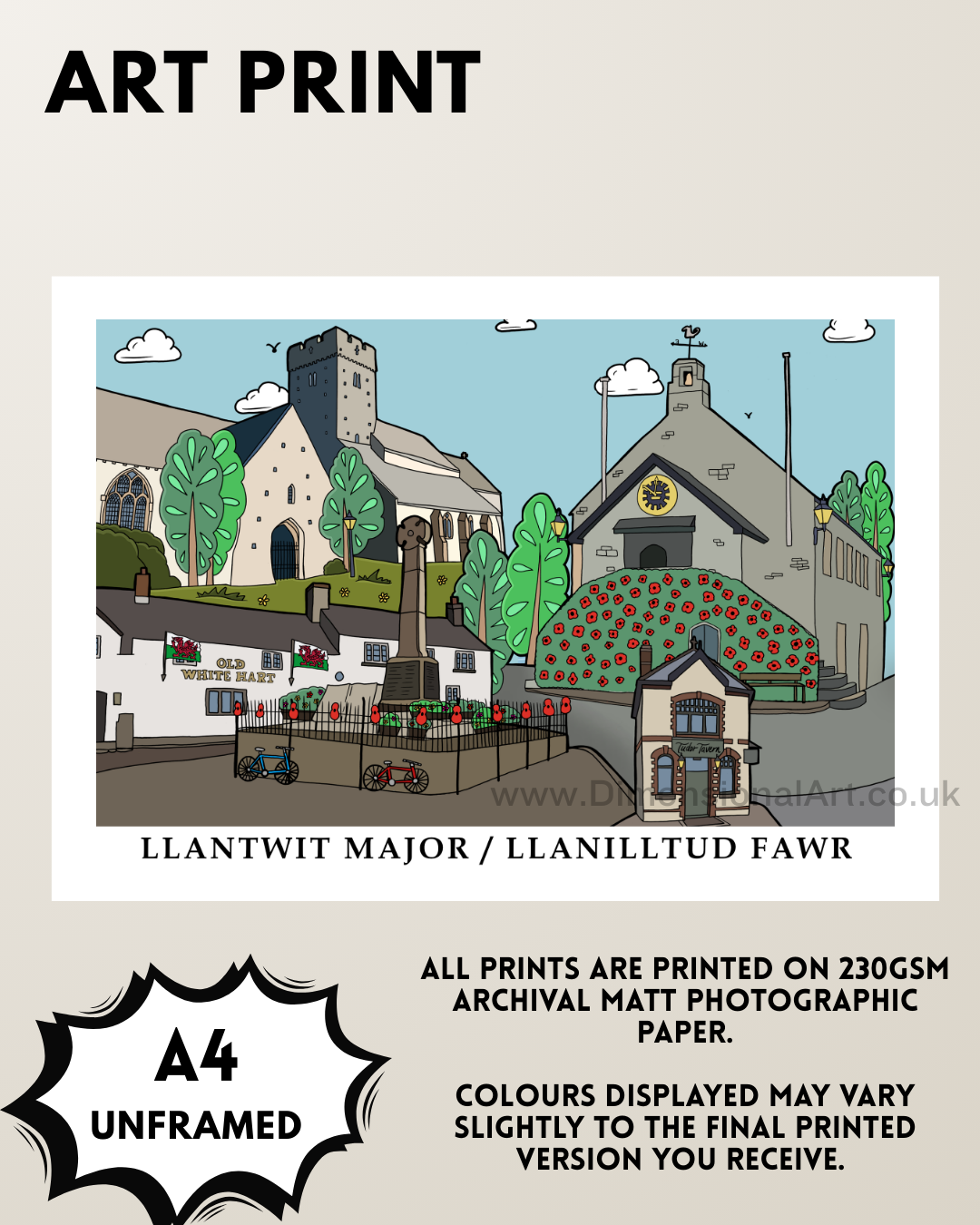 Llantwit Major A4 Art Print