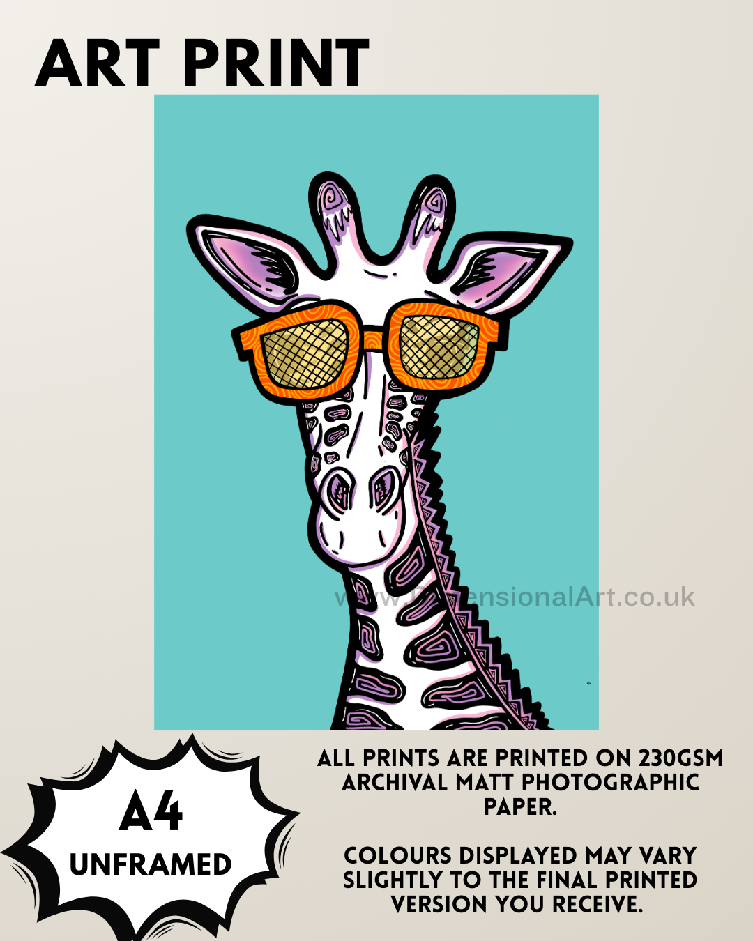 Giraffe A4 Print