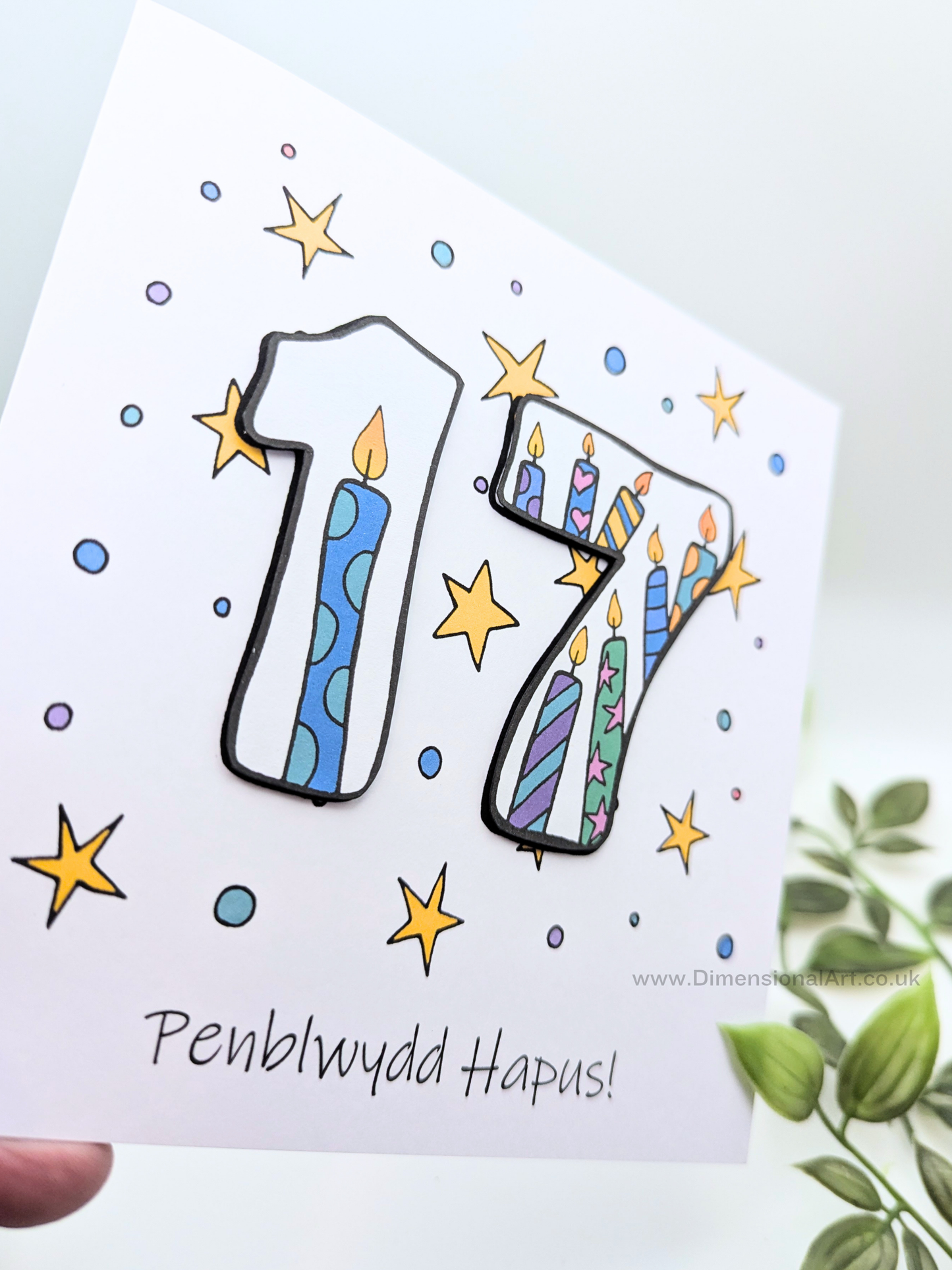 17th Number Candles Penblwydd Hapus (Birthday) Card - Welsh