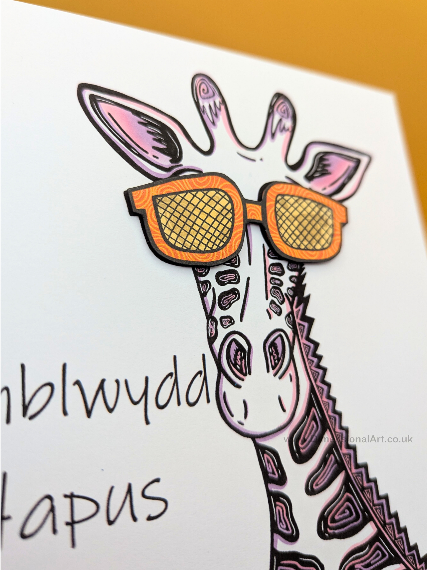 Giraffe Penblwydd (Birthday Card)