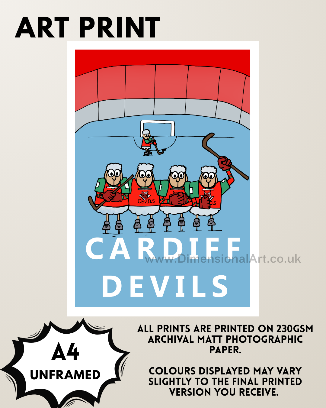 Cardiff Devils Ice hockey Sheep A4 Print