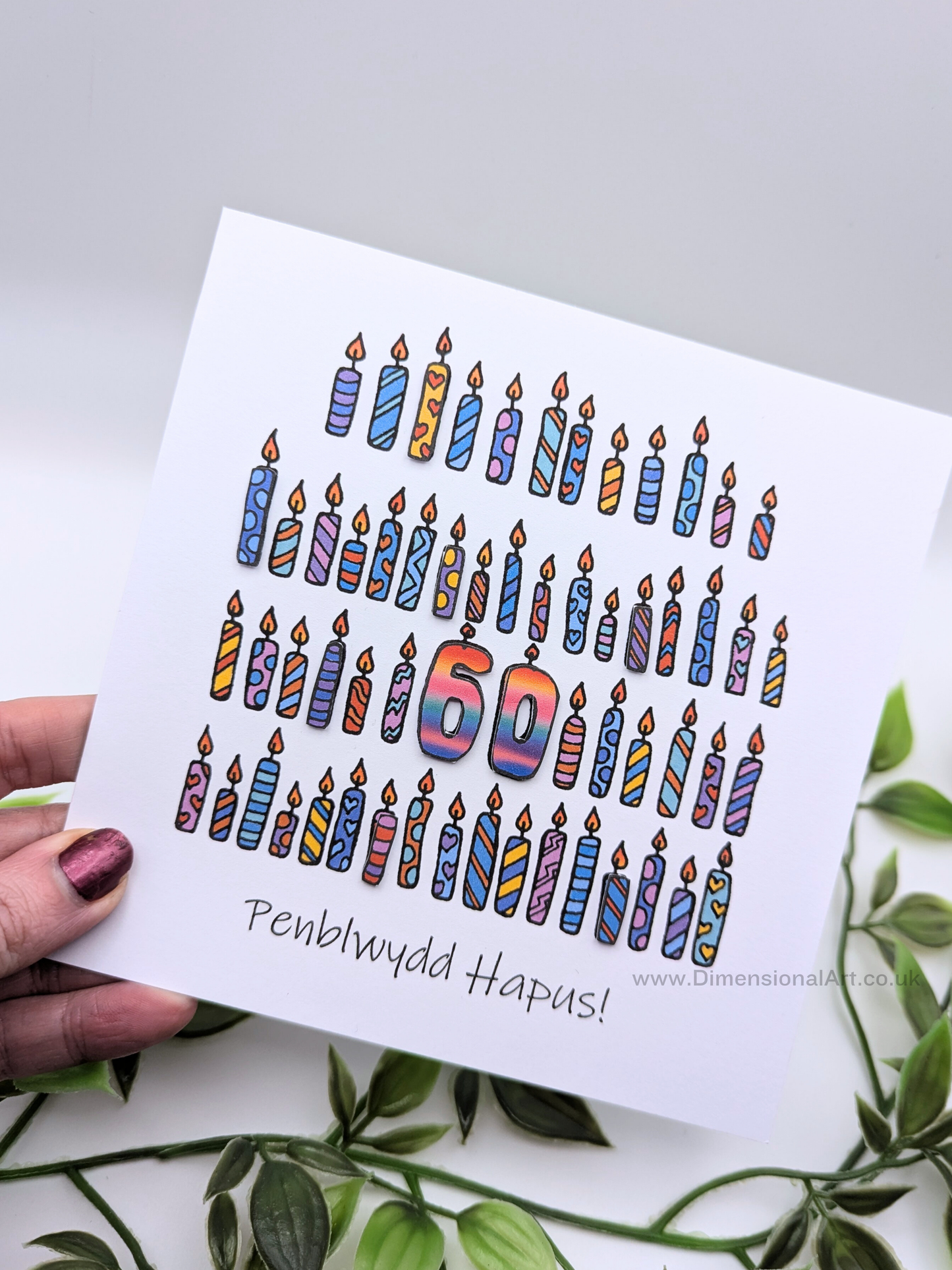 60th Candles Penblwydd Hapus (Birthday) Card 60