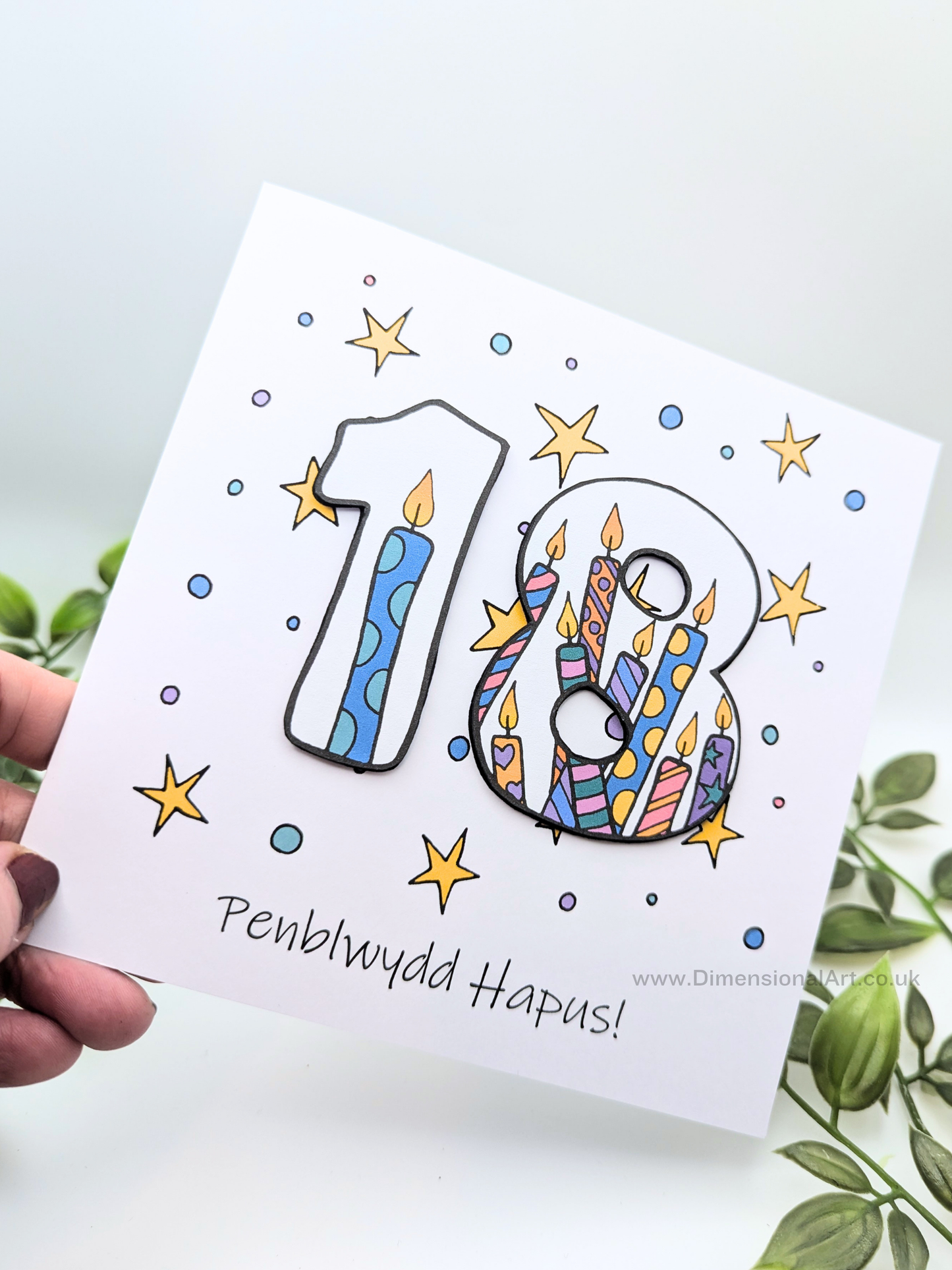 18th Number Candles Penblwydd Hapus (Birthday) Card - Welsh