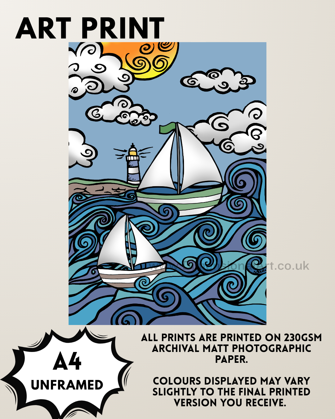 Boats at Sea A4 Print