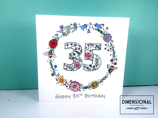 35th Flowers and Bees Birthday Card