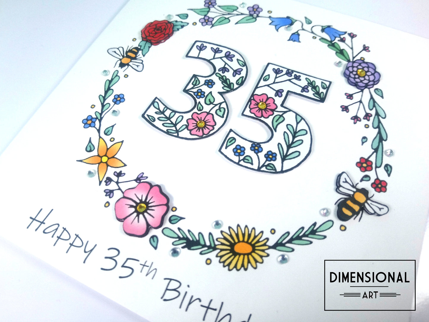 35th Flowers and Bees Birthday Card