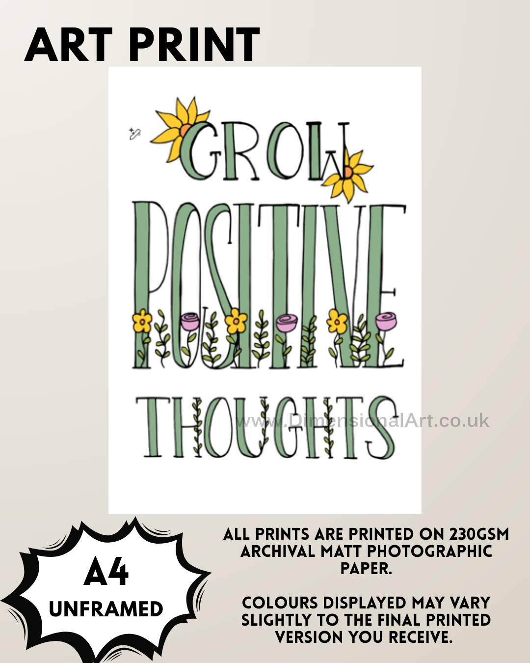Grow Positive Thoughts A4 Print