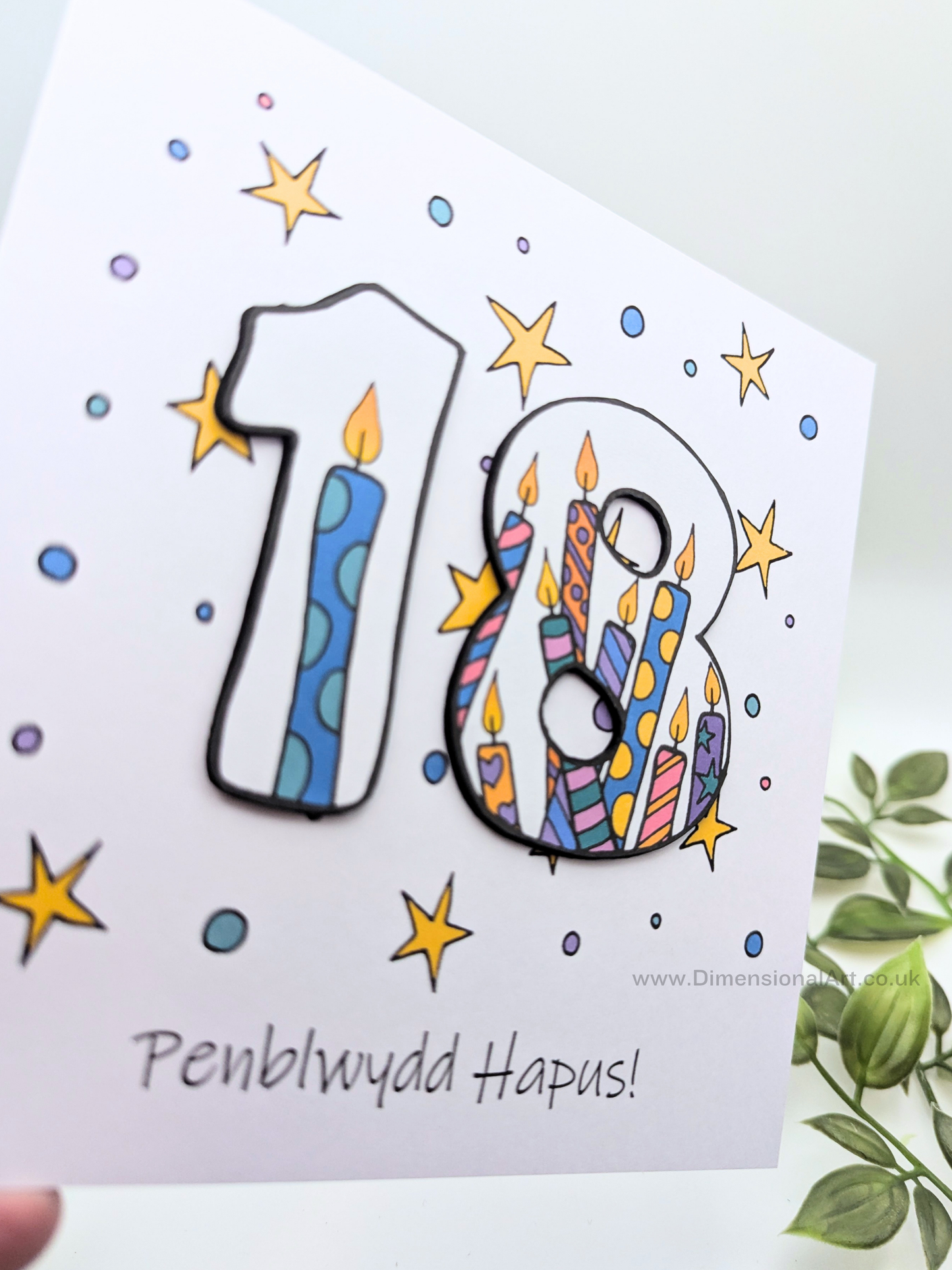 18th Number Candles Penblwydd Hapus (Birthday) Card - Welsh