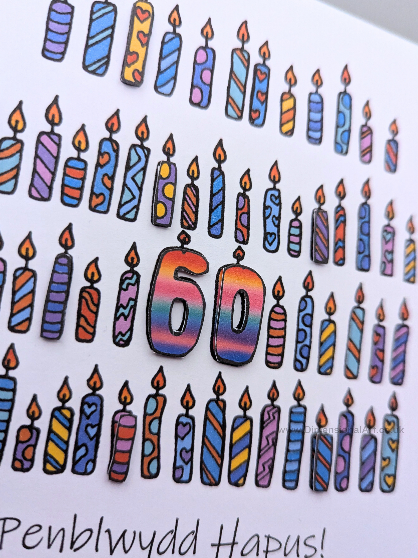 60th Candles Penblwydd Hapus (Birthday) Card 60