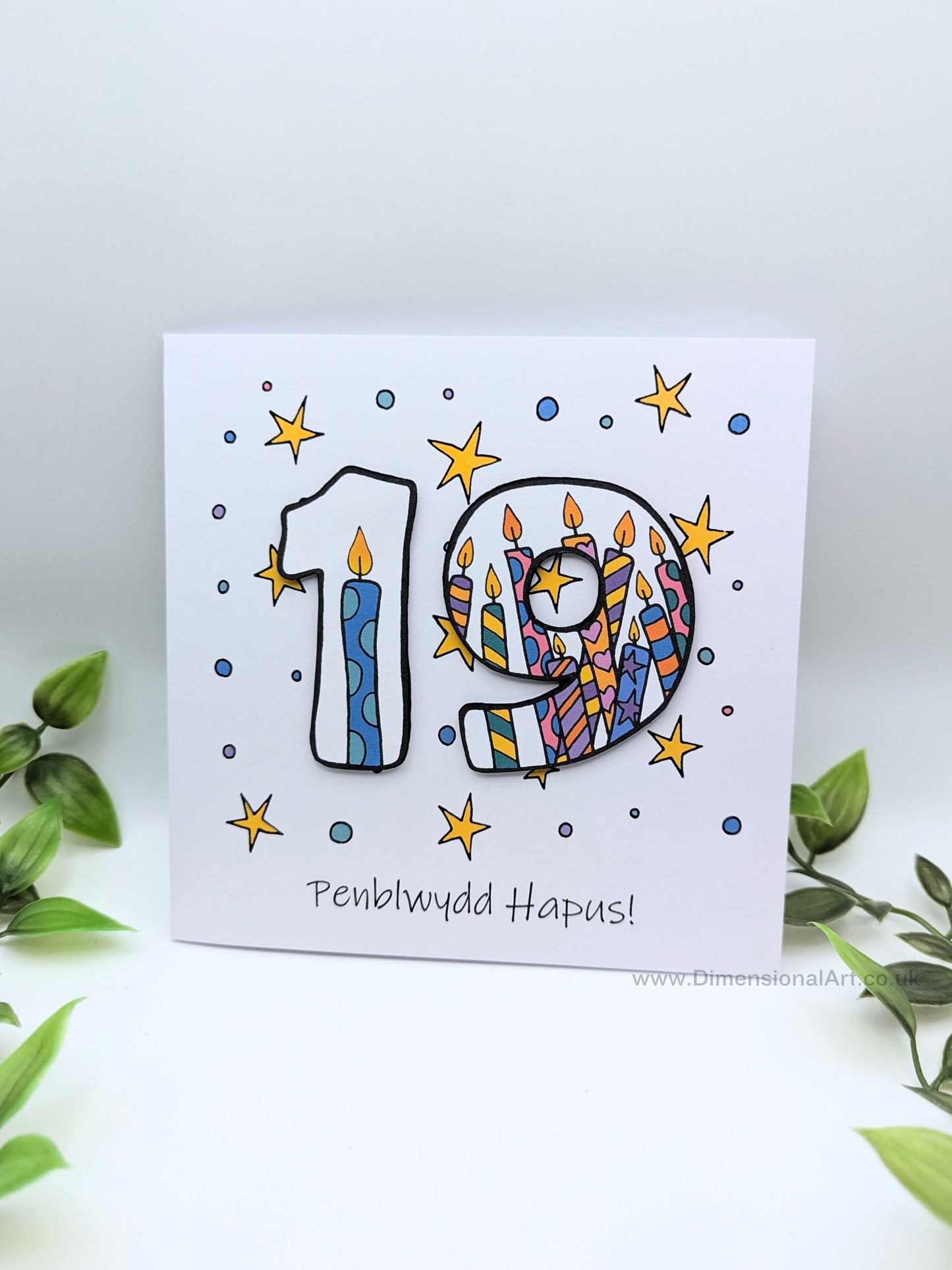 19th Number Candles Penblwydd Hapus (Birthday) Card - Welsh