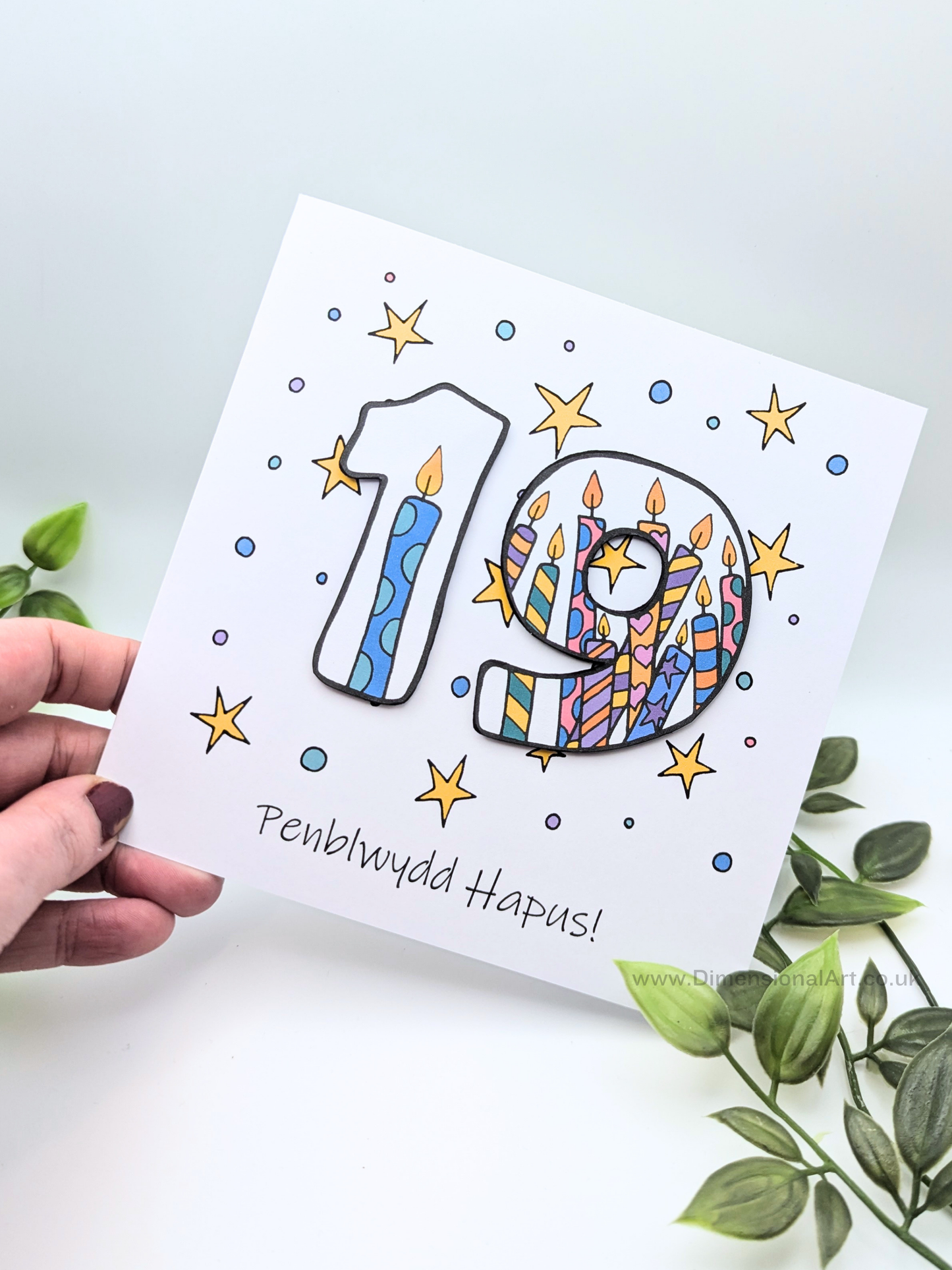 19th Number Candles Penblwydd Hapus (Birthday) Card - Welsh