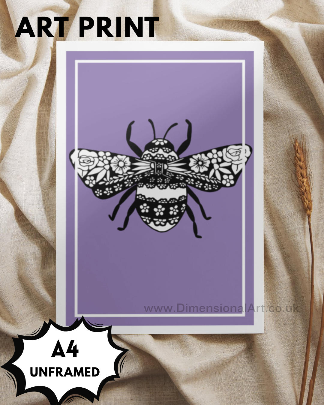 Bee A4 Print - Purple